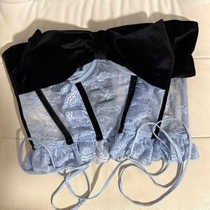 For Love And Lemons Blue Lace Bandeau with Black Velvet